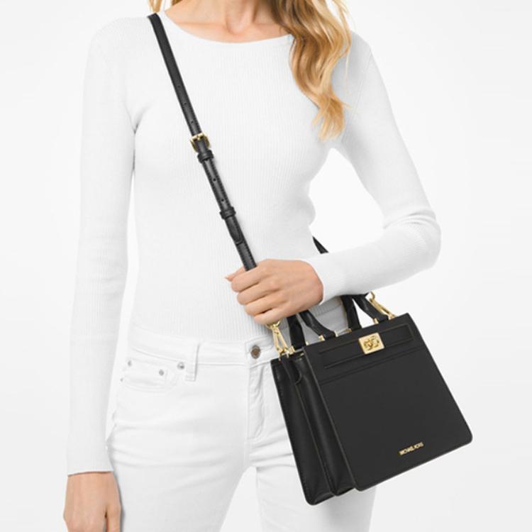 Michael Kors Borsa Tote Logo Lettera Tatiana Borsa a Tracolla in Pelle Monocolore da Pendolare Media da Donna Nera 35T0GT0M80-BLACK