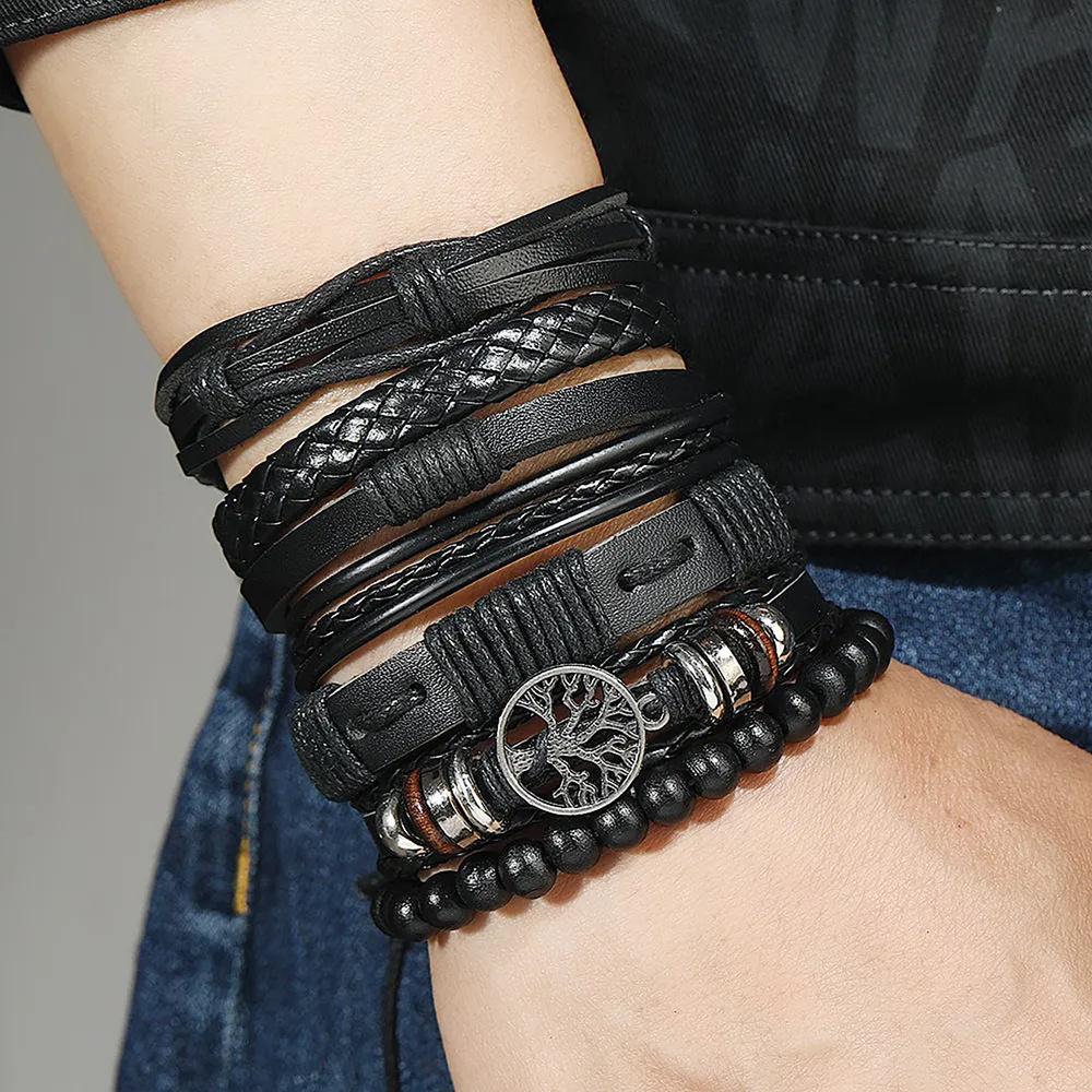 Мужской набор из 6 браслетов One Size чёрный