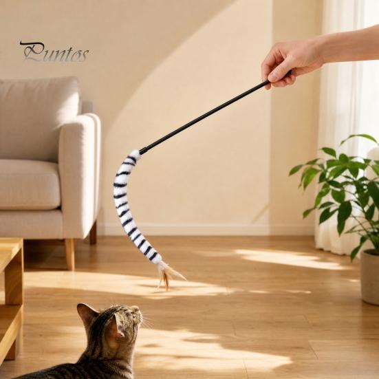 Cat Hunting Toy Funny Stick Toy, Toys for Indoor Cats, Interactive Pet Teaser Wand, Plush Kitten Toys, Play Exercise Striped Tail