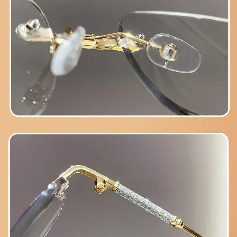 Unisex Luxury Photochromic Reading Glasses Men Women Retro Discoloration Presbyopia Rimless Far Sight Eyeglasses 0 To +4.0