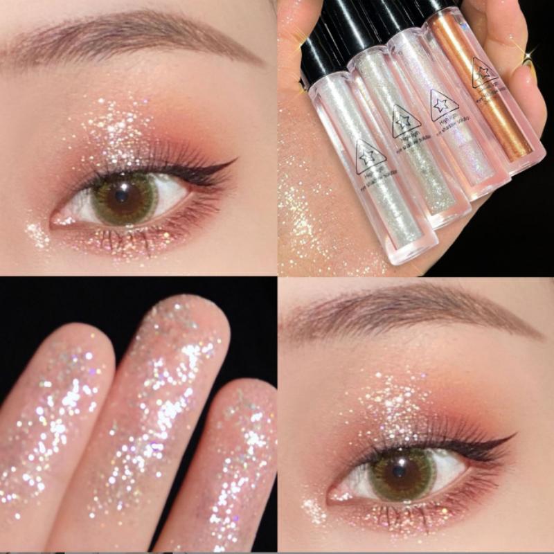 Sombra de olhos com glitter pigmentado frito de 4 cores, purê de batata, lantejoulas, luz de contas, à prova d'água, cosmético para os olhos, unicórnio