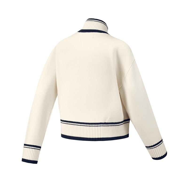 Fila Tennis Simple Classic Retro Sports Casual Versatile Comfortable Loose Knit Cardigan Jacket Women jackets Egrets-White A11W613403FWT