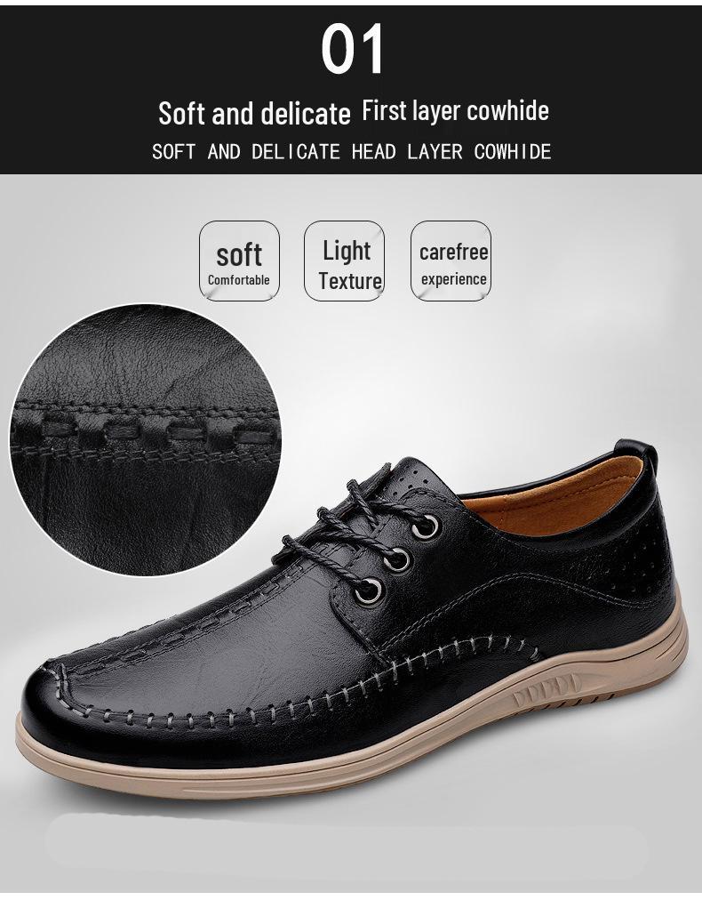 Men's Textured Interwoven Leather Shoes, Fashionable Business Casual, Soft Sole & Upper, British Lace-up Design