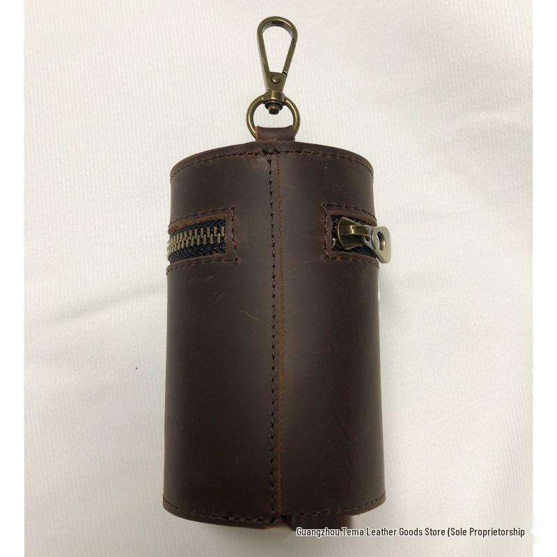 Genuine Leather Retro Coin Purse - Crazy Horse Round Barrel Design