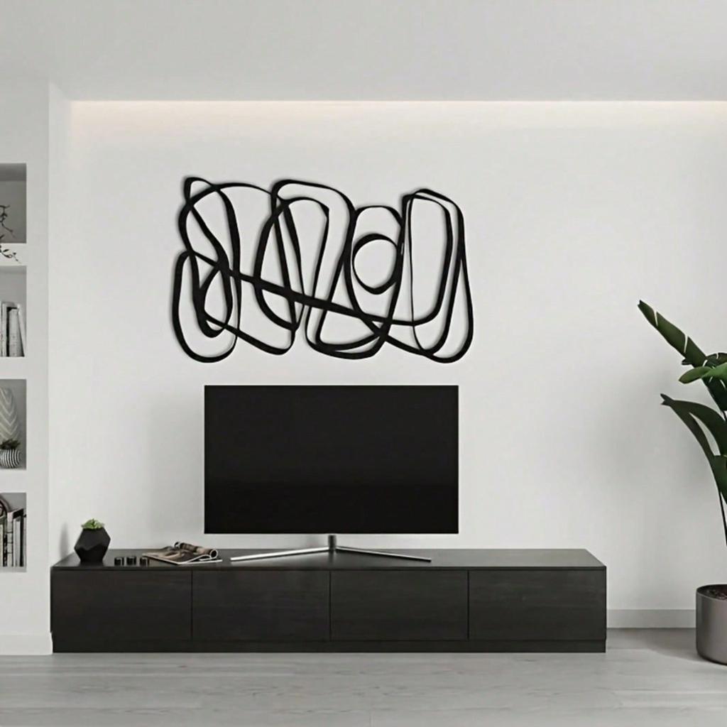 1 Modern Minimalist Metal Wall Art - Black Abstract Linear Design