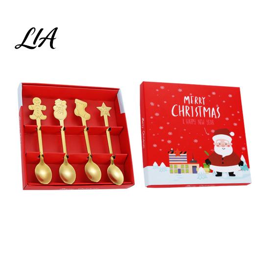 Home Afternoon Tea Accessories 4Pcs Christmas Stainless Steel Spoons Set, Gingerbread Man Tree Coffee Flatware Set Stirring Teaspoons, Dessert