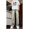 Autumn American high street vibe jeans men's trend ripped design pants retro straight micro-pull pants