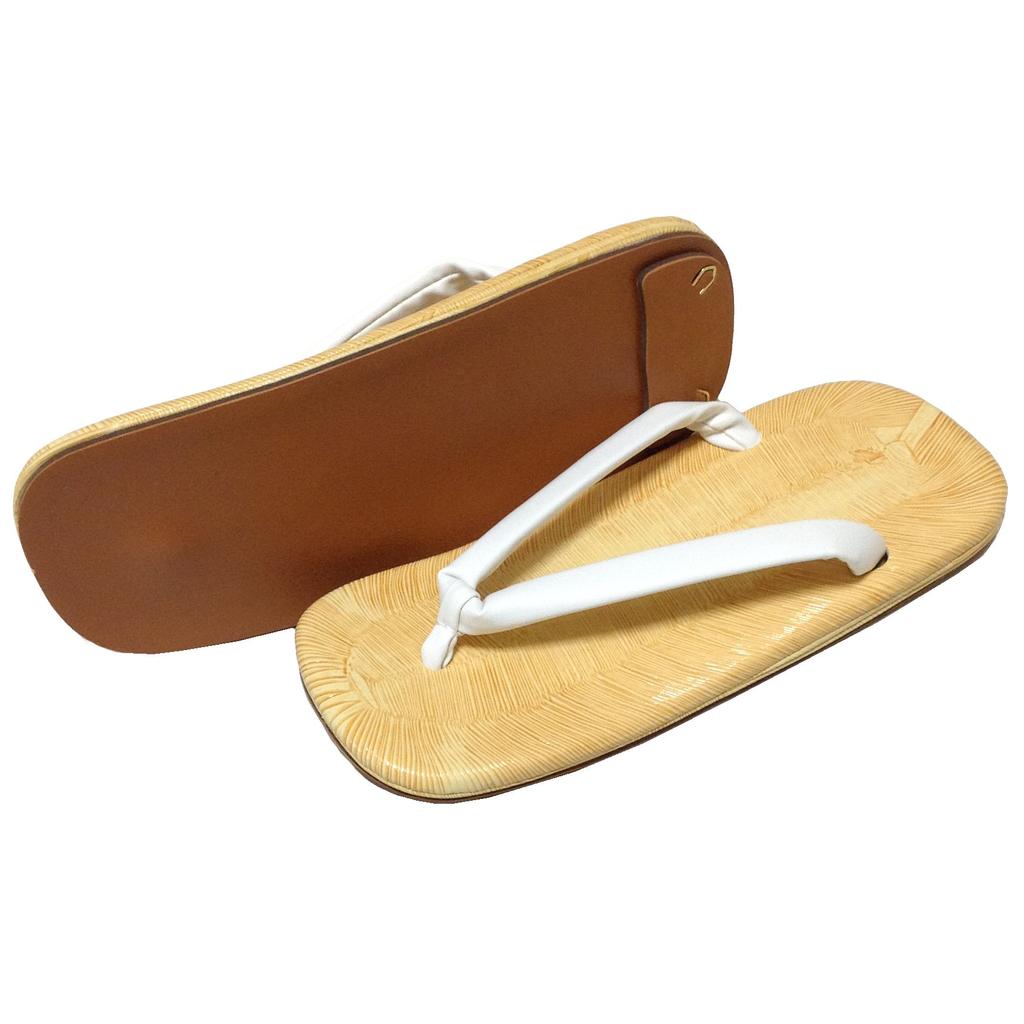 Edoten Geta Sandals, Yellow Tatami Embossed, Made in Japan, Light Sole (Double Core), White Strap, Size L (Large)