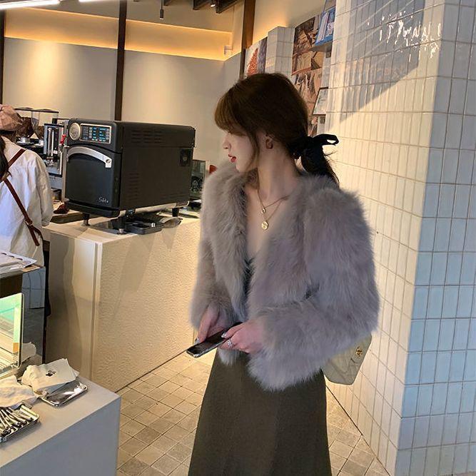 New Fashion Collar Celebrity Slim Light Short Imitation Fox Fur Jacket Short Small