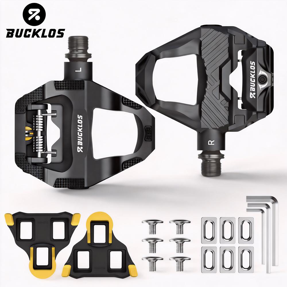 BUCKLOS Dual Function Bike Pedal Flat Clipless Cycling Pedals Platform with Cleats Bicycle Pedals for SPD SL Carbon Bike Parts PEDAL-CLEAT