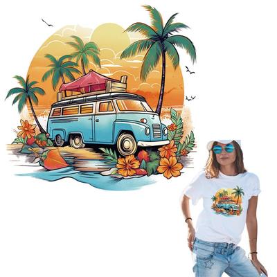 Toppa termoadesiva da viaggio, per spiaggia estiva, palme, con cappuccio, fai da te, toppe, magliette, vestiti, adesivi, pressa a caldo, decalcomanie applicate