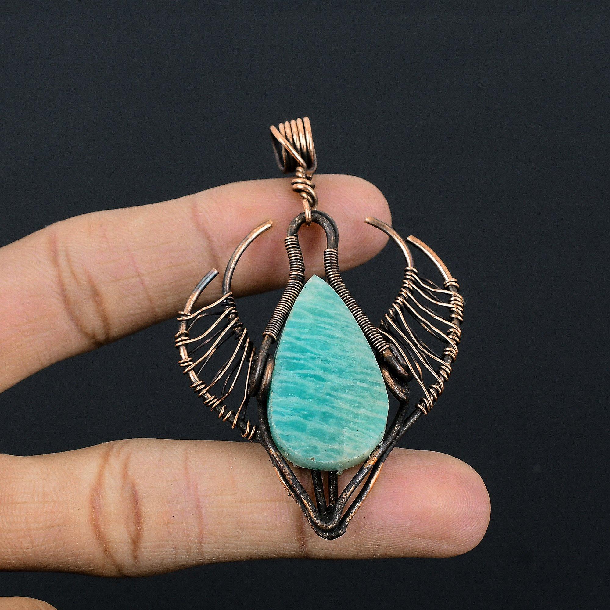 

Amazonite Pendant, 999 Copper Wire Wrapped Pendant Handmade Gemstone Jewelry, Gifts For Wife Brand New Pendant 2.55 Inches