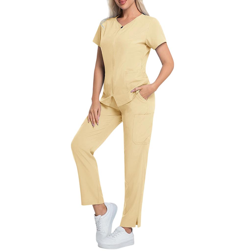 Ladies' Comfortable And Casual Solid Color Short Sleeved Pants Protective Suit Set