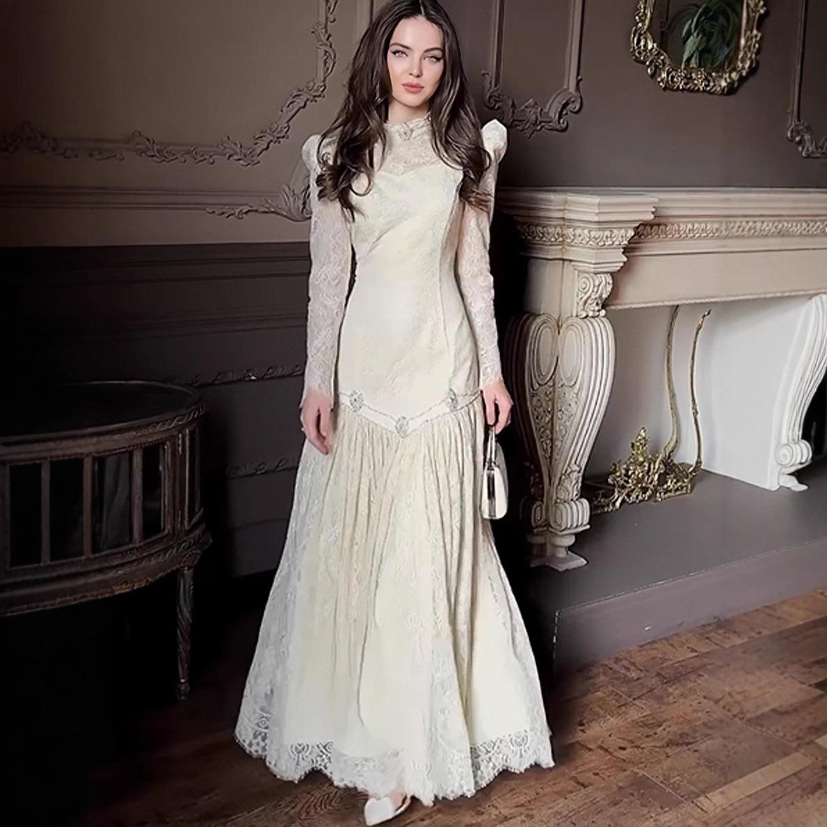 Элегантное облегающее вечернее платье - Осень 2025 Европейский и американский стиль XL кремовый