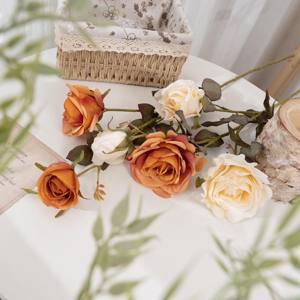 Add a Touch of Elegance with 3 Head Dry Burnt Rose Artificial Flower