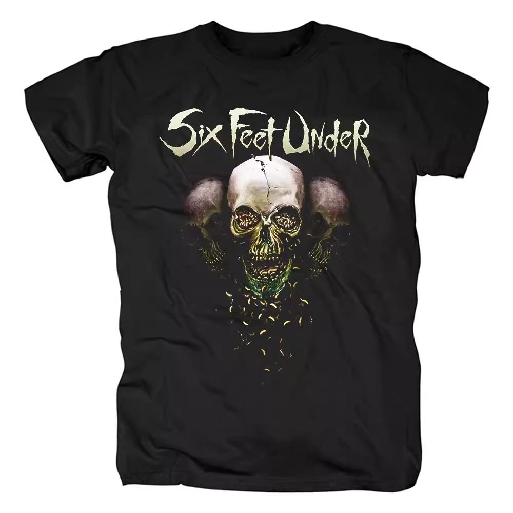 Six Feet Under Six Feet of Death Heavy Metal Musik Festival Kleidung Totenkopf Druck Kurzarm Baumwoll T-Shirt für Männer und Frauen