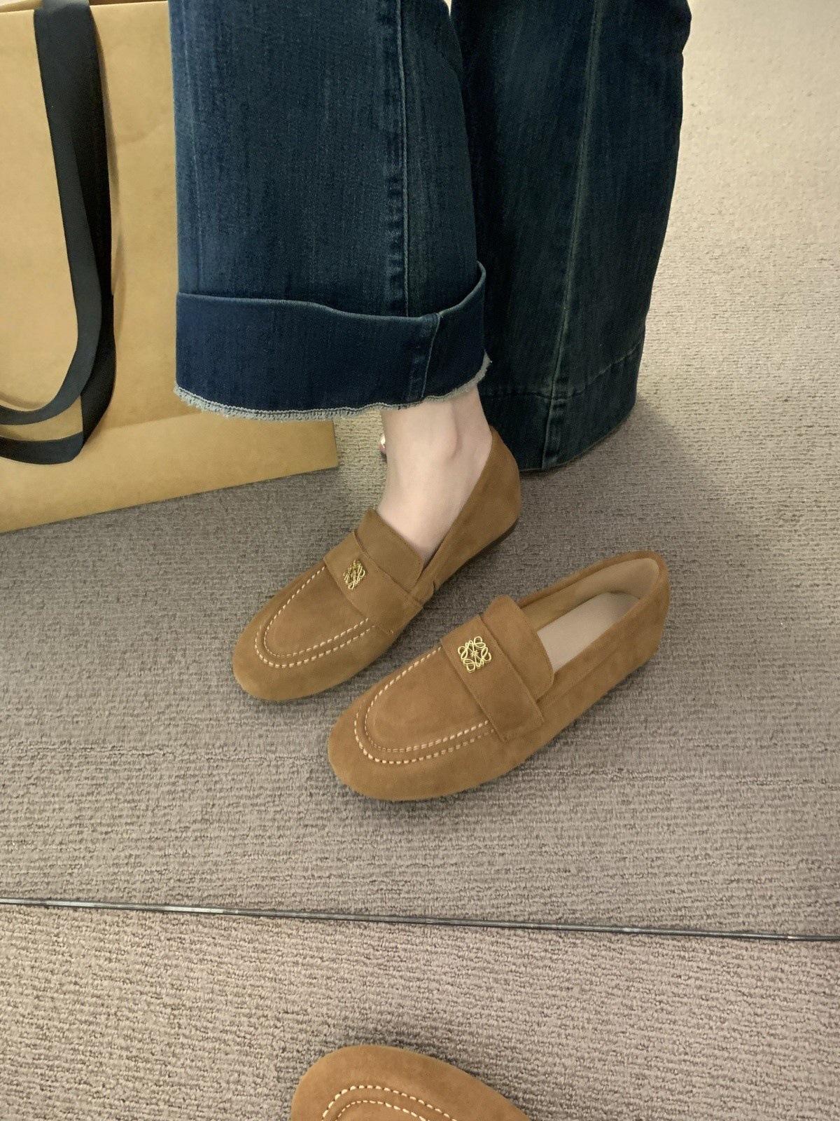 

Frosted Doudou shoes lazy one-pedal soft-soled single shoes Mori casual small leather shoes 40 хакі