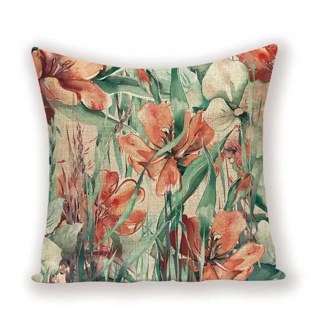 Vintage Floral  Linen Pillow Case Sofa Living Room Seat Car Soft Cushion Cover Home Decorative Pillowcase 45*45cm