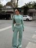 European Casual Women's Sexy Zipper Cardigan & Lace-Up Pants Set - Spring/Autumn Wear
