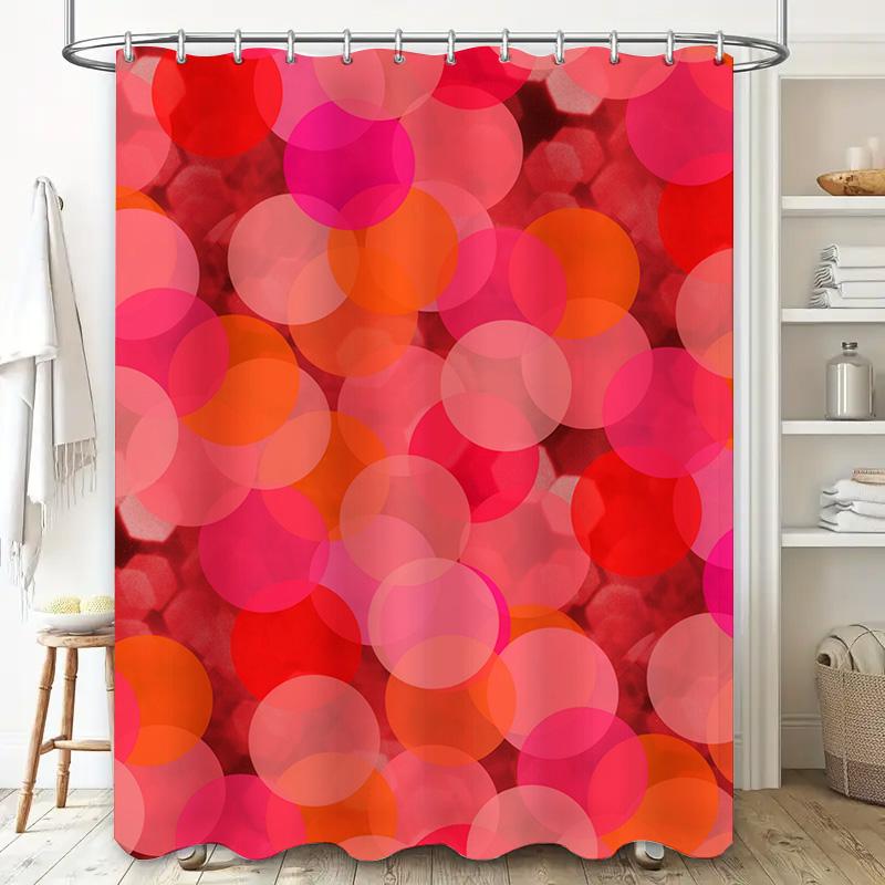 Modern Bathroom Decor: Bold Red Orange Circle Shower Curtain With Vibrant Blurred Light Design For Bathrooms