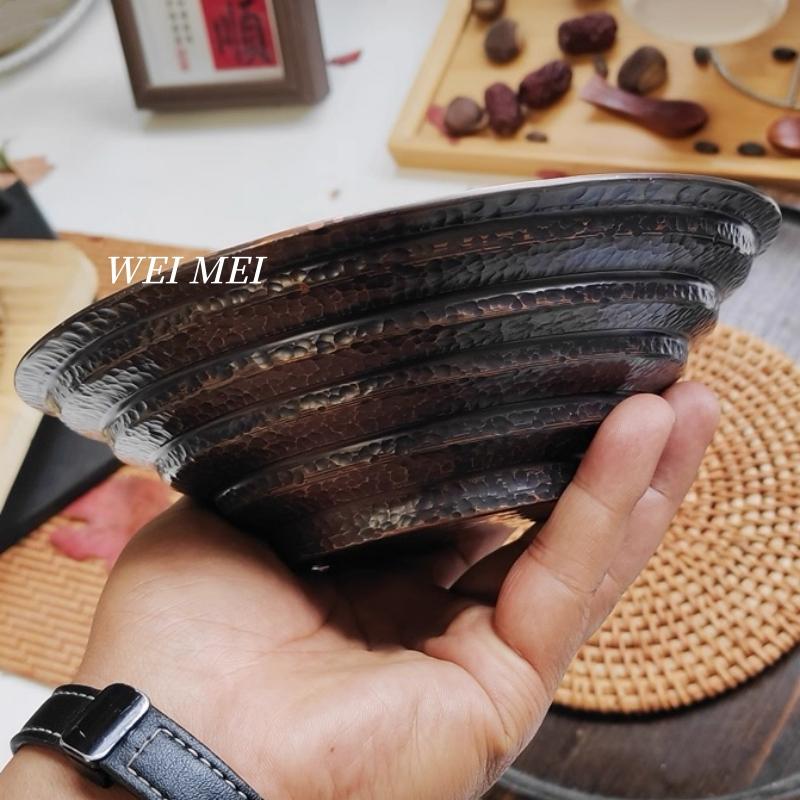 Vintage Copper Bowl,Handcrafted Thread Texture Picnic Soup 19 cm Bowl,For Home Portable Thickened Copper Fruit Plate Tableware