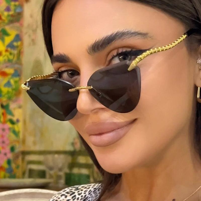 Frameless Cat's Eye Ladies Fashion Sunglasses Personalized Snake Leg Design Babes Suitable Street Party Accessories