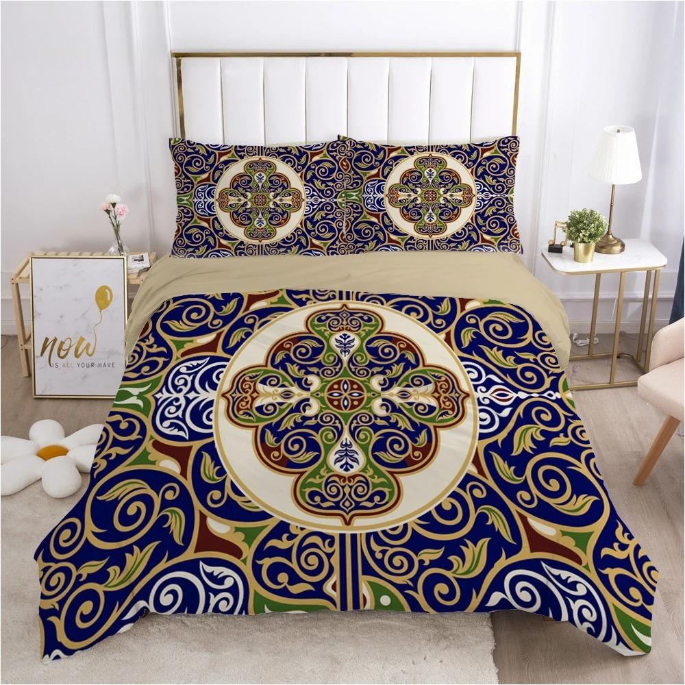 Golden Luxury Bedding Set for Bohemian High-grade Luxurious 100% Hot Duvet Cover Sets Queen Size Double Boho Bed Linens Set