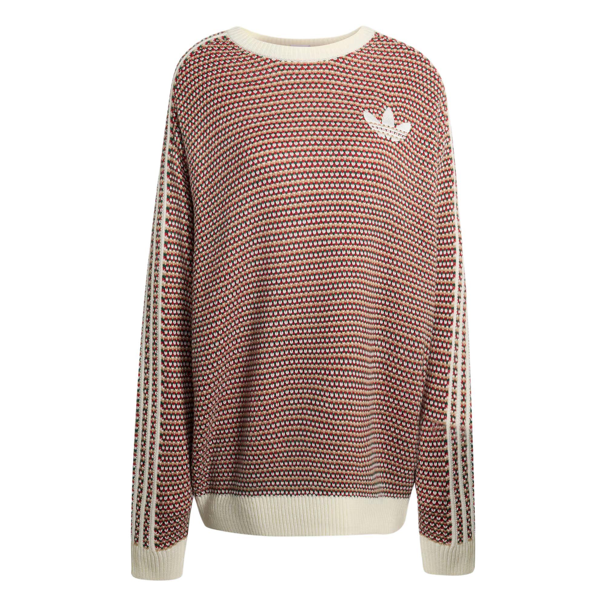 Adidas Originals Women Oversized Fit Crewneck Knit Jumper Off White Collegiate Green Equipment Red KQ6291 M