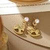 Gold-Plated Vintage Pony Coin & Pearl Stud Earrings for Women