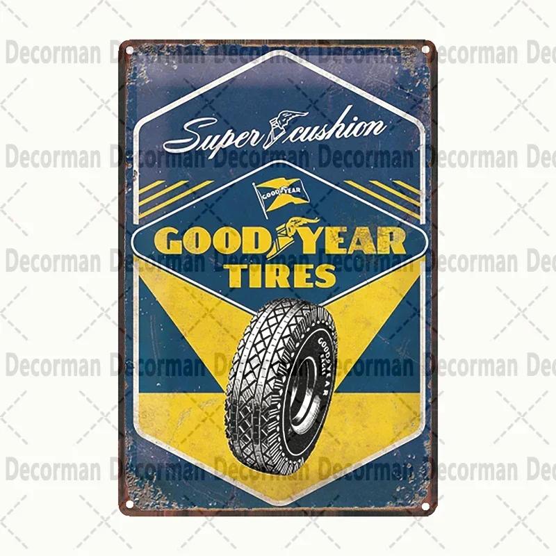 Retro Goodyear Tire Motor Oil Tin Sign  Vintage Iron Painting Wall Decor for Home Pub Bar  X CM Gift Art Poster
