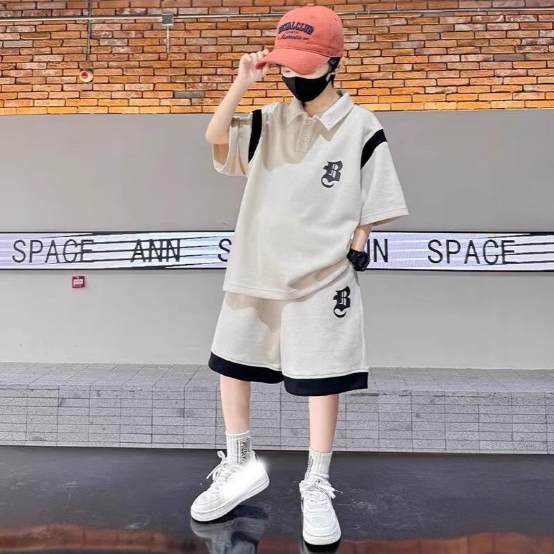 

Летний комплект одежды для мальчиков-подростков, детские футболки с надписями для девочек + шорты, комплект из 2 предметов, детский модный комплект поло, верх и низ, спортивный костюм 120