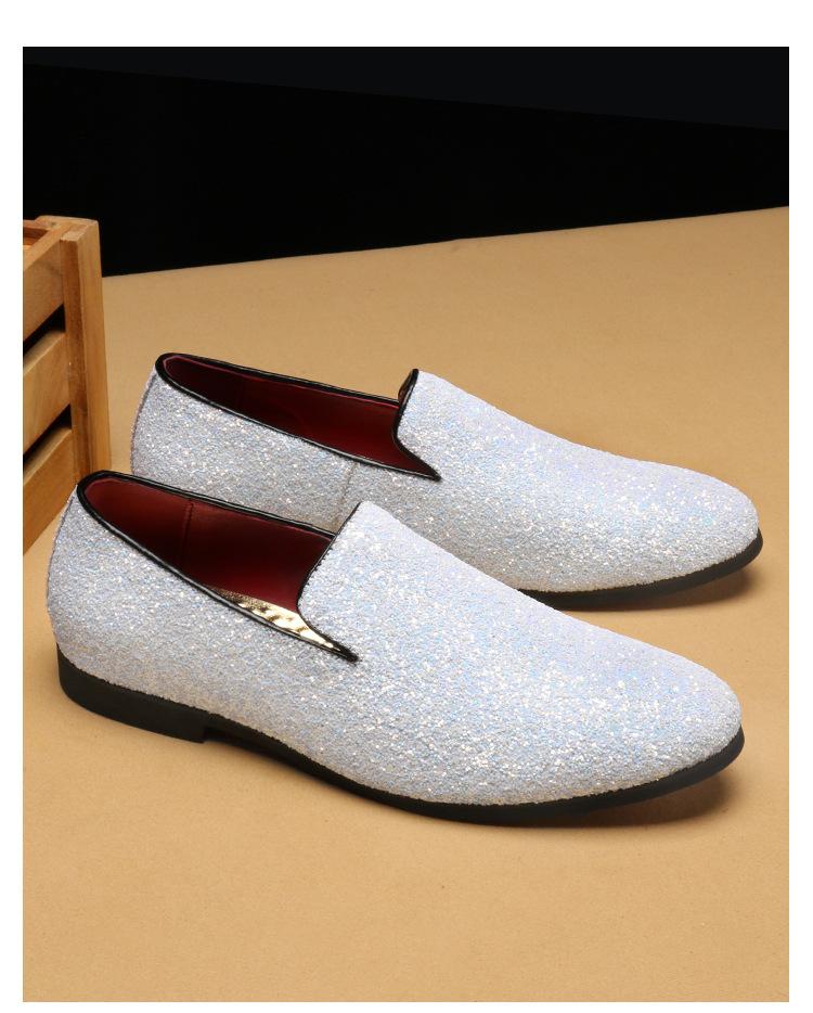 7516 Men's Shoes Doudou Shoes British Fashion Pointed Leather Shoes Korean Version Sequins Personalized Men's Shoes Large Size Foreign Trade Shoes