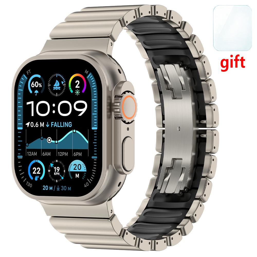 Titanium Rubber Watchband for Apple Watch Band Ultra 3 2 49mm 10 11 46mm Butterfly Clasp Strap for Iwatch 9 8 7 45mm 6 SE 3 44mm