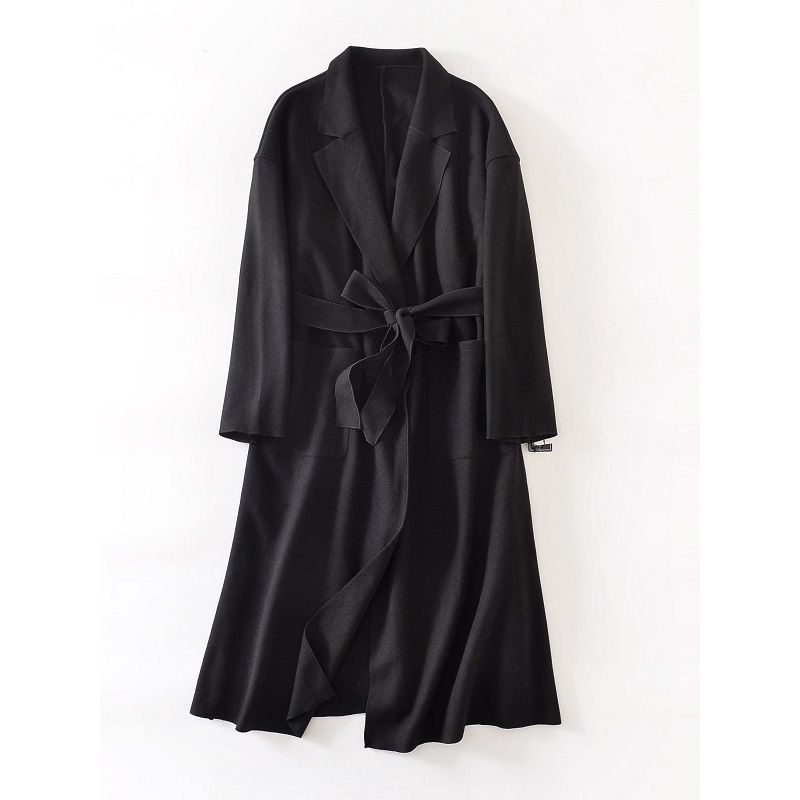 

No Buckle Long Belted Chubby Girl Casual Trench Coat Black M((Weight 62.50 kg-74.50 kg wear))