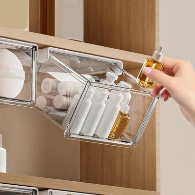 Plastic Drawer Style Storage Box Self Adhesive Large Capacity Under Desk Drawer Organizer Space Saving Transparent Qtip Holder