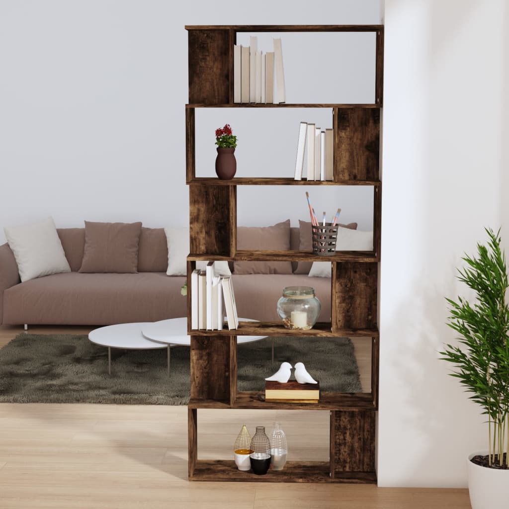 Bookshelf Room Divider Smoked Oak 80 x 24 x 192 cm Engineered Wood