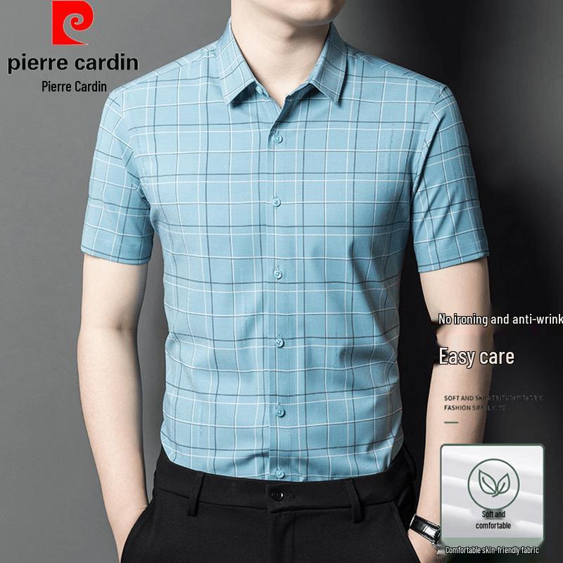 

Pierre Cardin Men s Plaid Short-Sleeve Business Casual Shirt XL