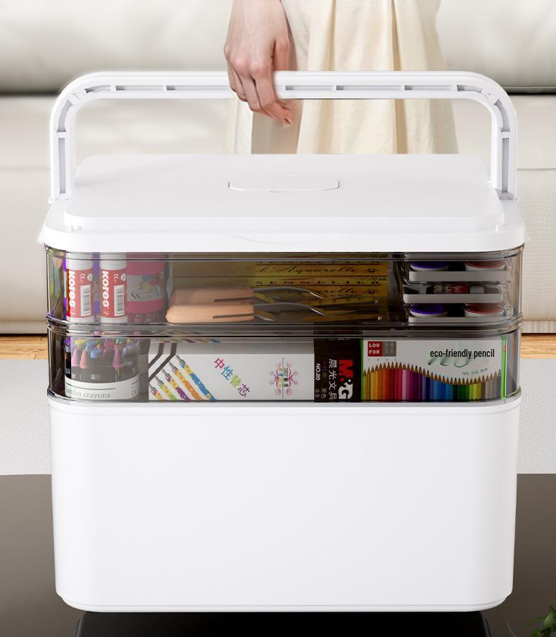Portable Multifunctional Art Painting Toolbox: Multi-layer Plastic Storage Case for Watercolor, Chinese Painting Pigments, and Pencils