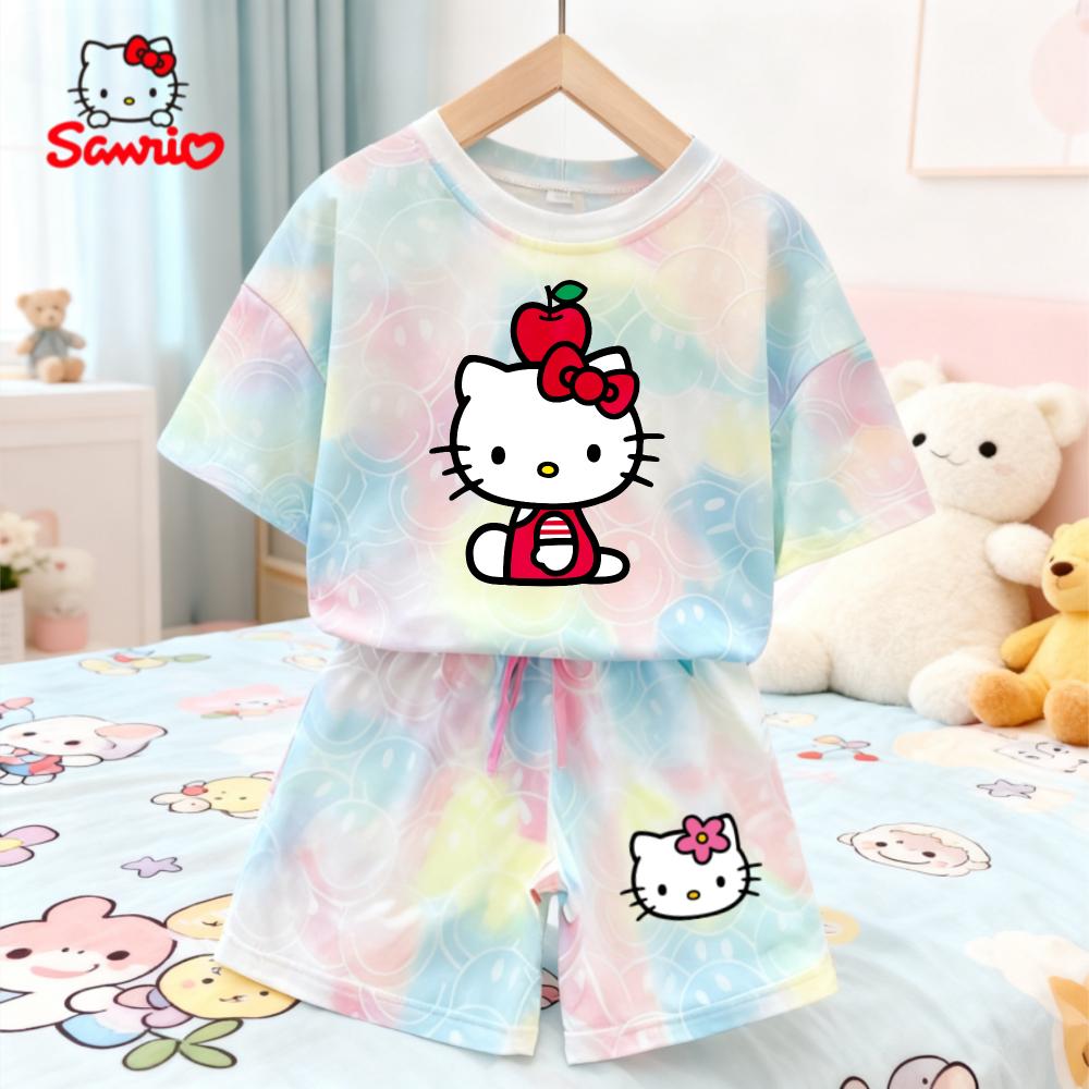 Vasaros Kawaii Hello Kitty Rinkinukai Kvėpuojantys Minkšti Vaikų Drabužiai Kūdikio Mergaitėms Mielas Animacinis 3D Spaudinys Trumpomis Rankovėmis Plonas Dviejų Dalių
