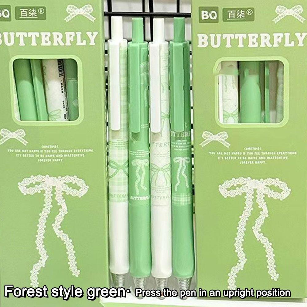 4PCS/Set Cute Bow Gel Pen Soft Grip Ballpoint Pen New Black Pen  Writing Tool