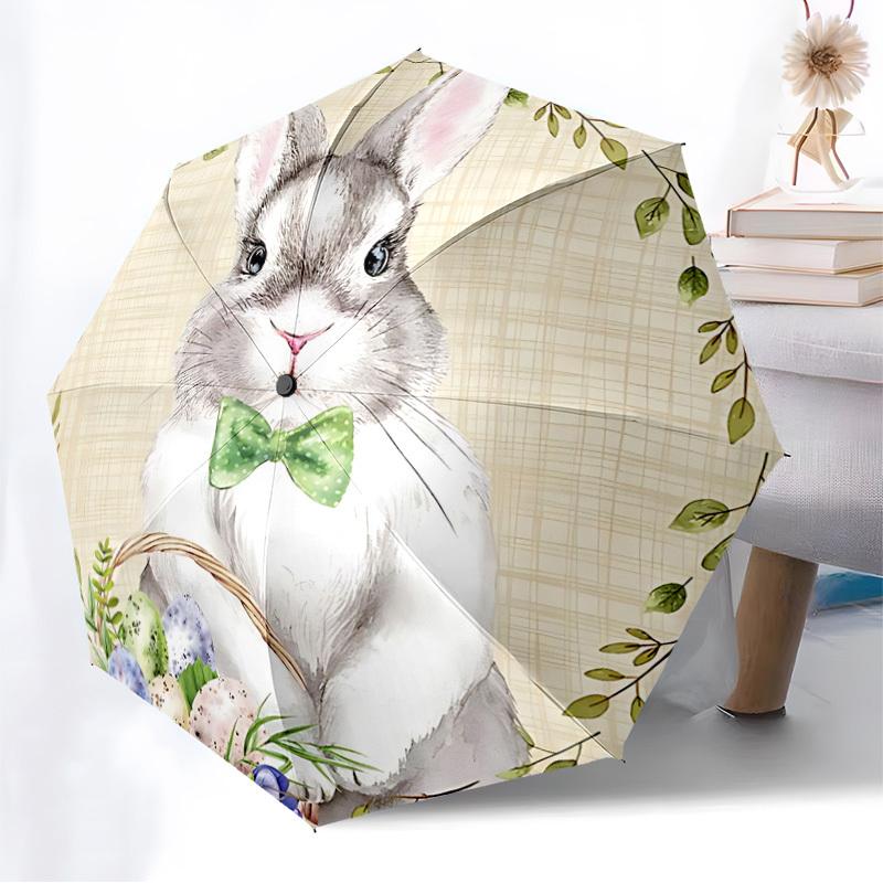 1pc Easter Bunny Automatic Folding Umbrella, 8 Ribs Iron Frame, Suitable for Outdoor Travel and Daily Use Yy251120259