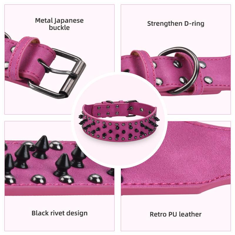 Pet Collar Large Dog Punk Rivet Collar Anti Bite Spike Leather Dog Collar