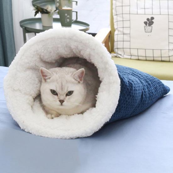 Katzen-Winterschlafsack, gemütliches, warmes Katzenhöhlenbett, mit Flanell überzogen, 360-Grad-Wärme-Katzentunnelbett für Kätzchen und Welpen