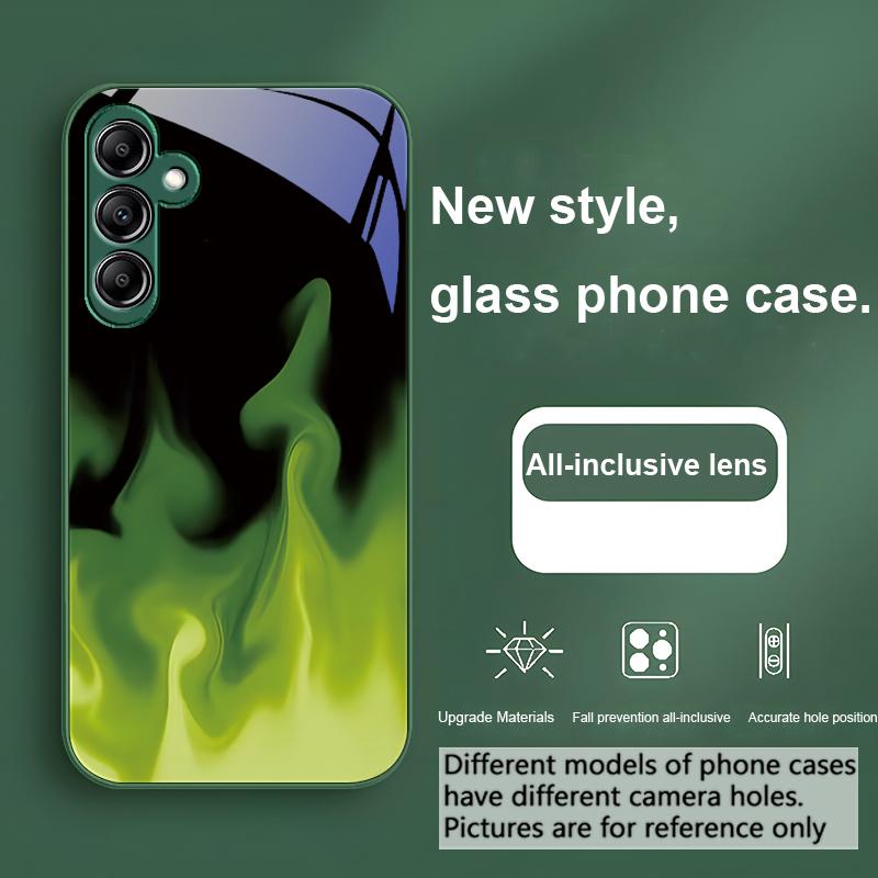 

Simple Green Flame For Samsung Galaxy A01 A02 A03 Core A04 A14 4G A13 54 34 31 20 25 23 22 5G S21 Ultra S20 Glass Phone Case Samsung S21