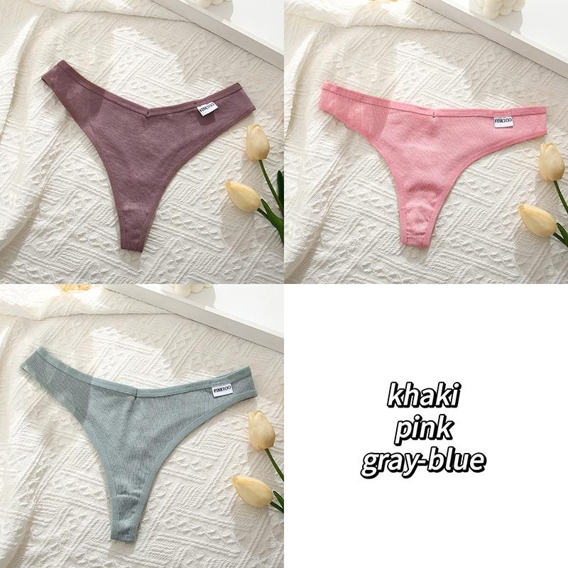 3PCS/Set Cotton Thong G-string T-back Panty Women's Underwear Sexy Panty Female Low Waist Underpants Thongs Solid Color Lingerie