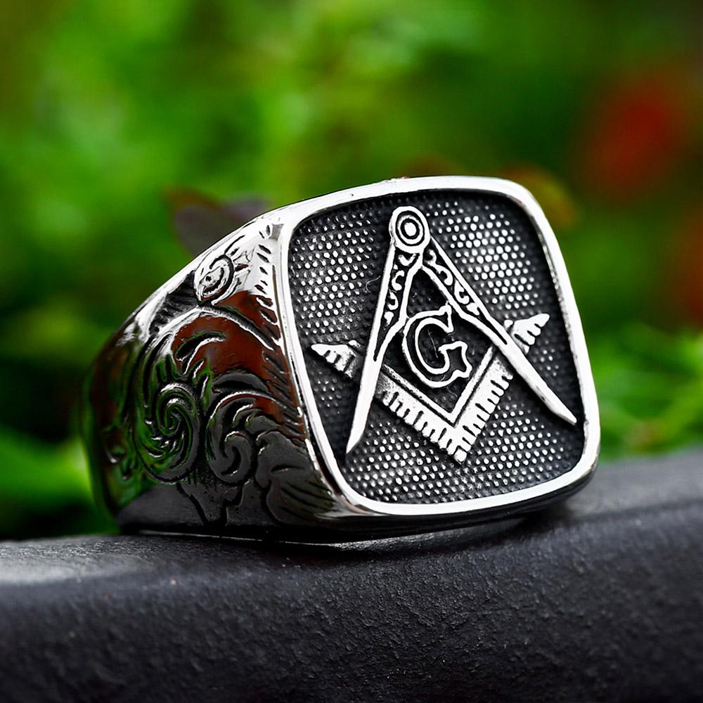 

New Vintage Stainless Steel Masonic Ring For Men Punk Biker Jewelry Religious Amulet Gifts High Quality 13