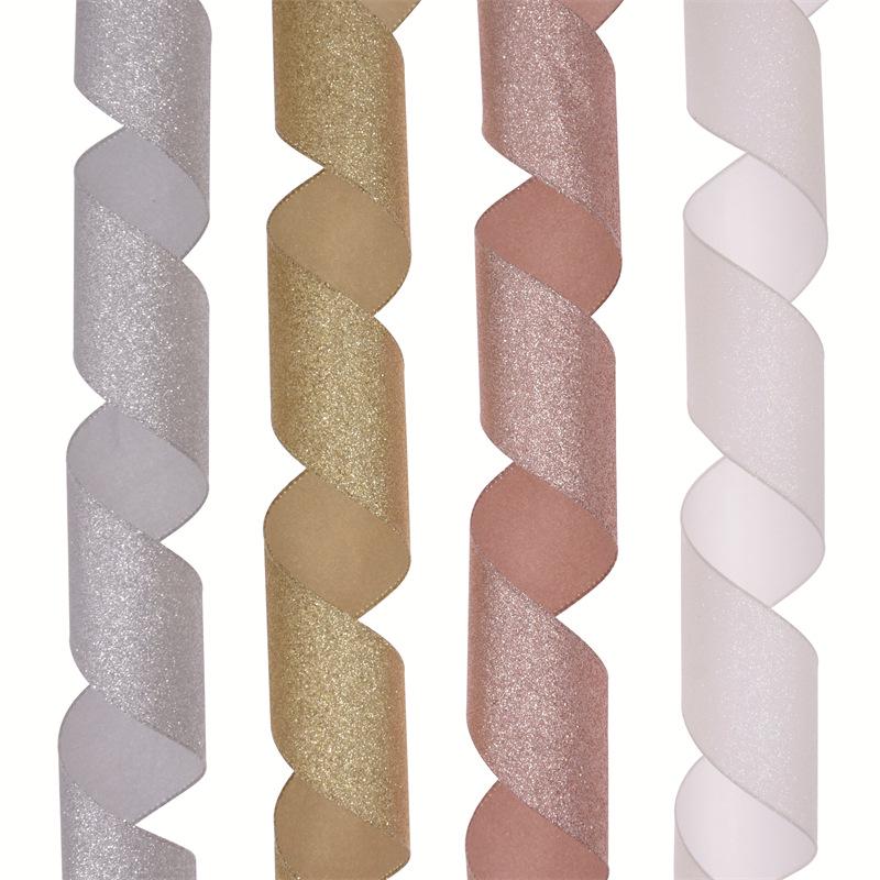 European & American Christmas Tree Decoration: Handmade Shiny Ribbon Flowers, Bows & Blue Iridescent Streamers