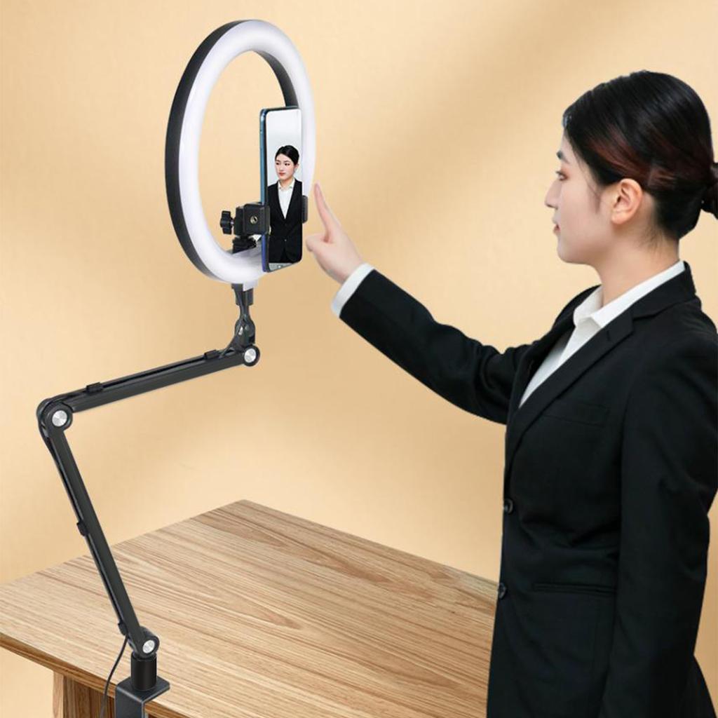 10in Live Stream Fill Light Angle Adjustable Dimmable Clip On LED Ring Light with Stand Phone Holder for Beauty Manicure