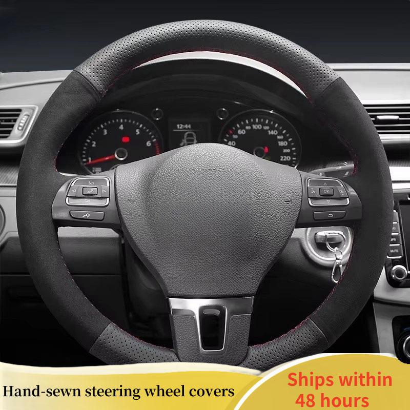 Car Steering Wheel Cover For Volkswagen Golf 6 Mk6 VW Polo Sagitar Bora Santana Jetta  ized Steering Suede Car Accessories Black Thread