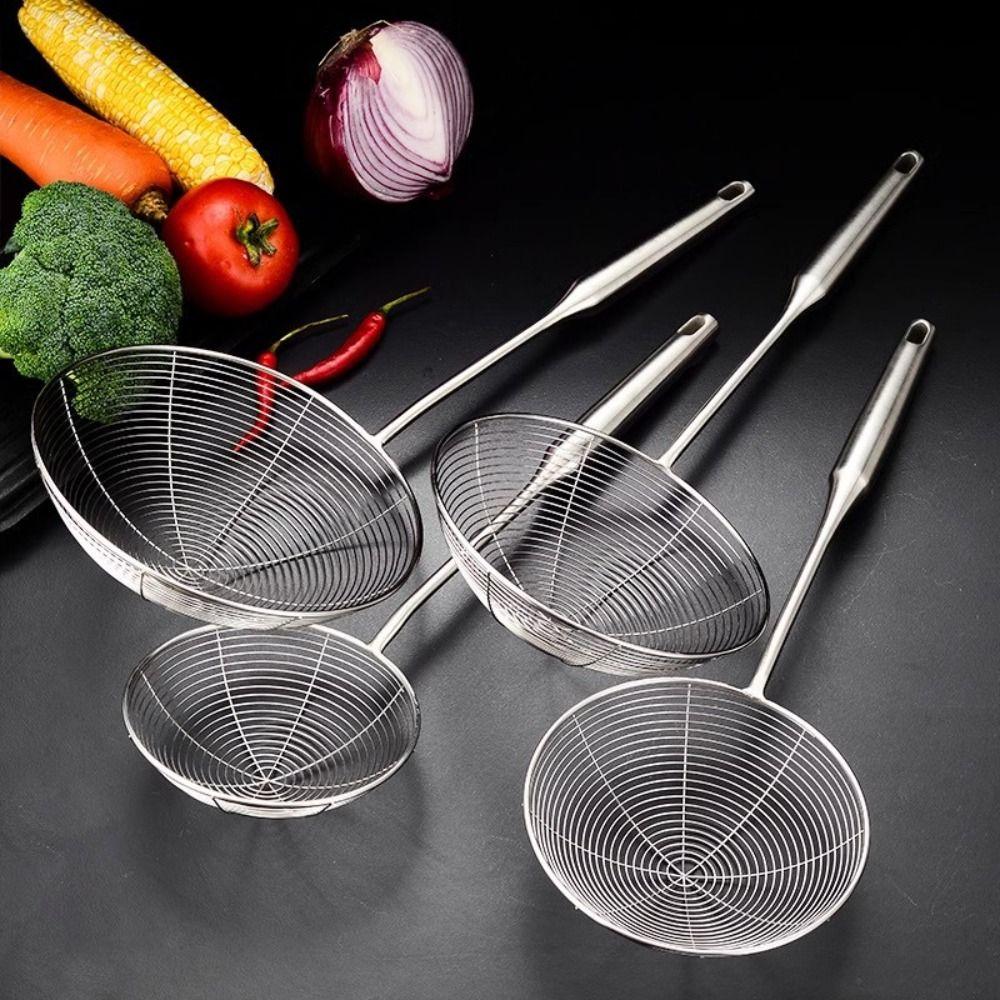 Wooden Handle Mesh Strainer Stainless Steel Fried Sieve Spoon  For Noodle French Fries